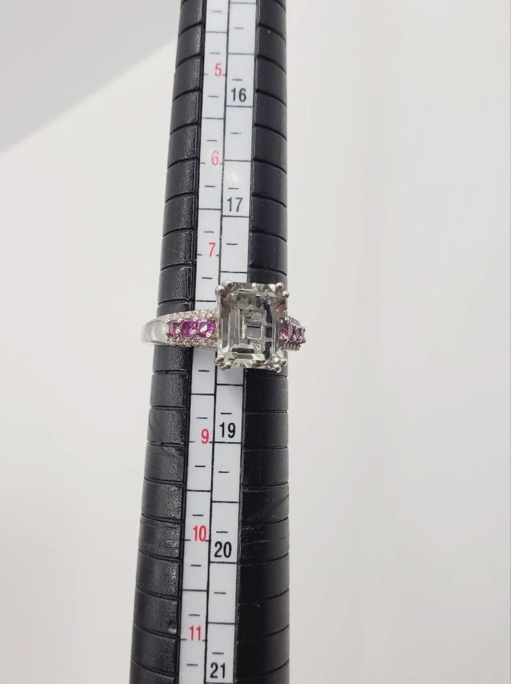 Emerald Cut Montezuma Prasiolite & Pink Tourmaline 925 Sterling Silver Ring